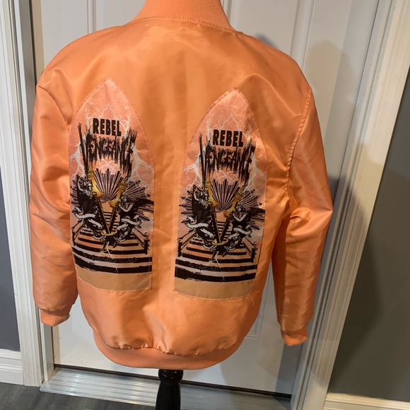 Rebel Vengeance Orange Bomber Jacket with Graphic Design - Picture 5 of 10